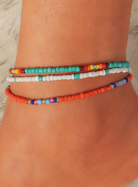 3pcs/set Bohemian Colorful Beaded Beads Anklets For Women