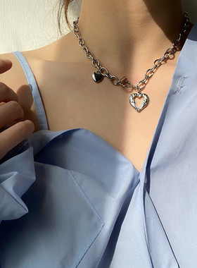 Fashion Love Heart Pendant Choker Necklace for Women Silver