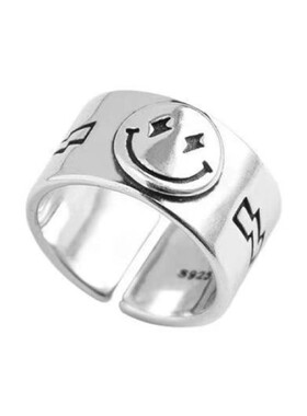Vintage Retro Smile Face Ring Female Open Finger Ring for