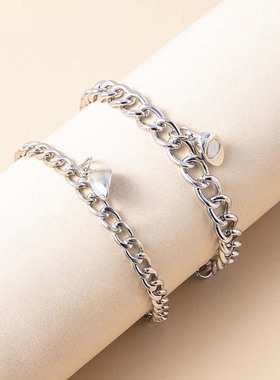 2Pcs/Set Punk Heart Magnetic Chain Bracelet for Lover Hip