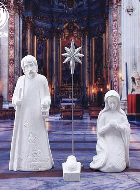 供应22CM古典纯白圣诞夜场景摆件装饰礼品礼物树脂工艺品