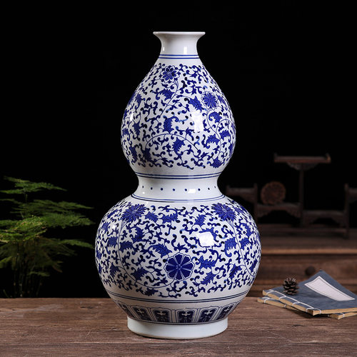 陶瓷手绘青花花瓶景德镇中式缠枝莲大花瓶酒店客厅中式摆件工艺品 - 图2