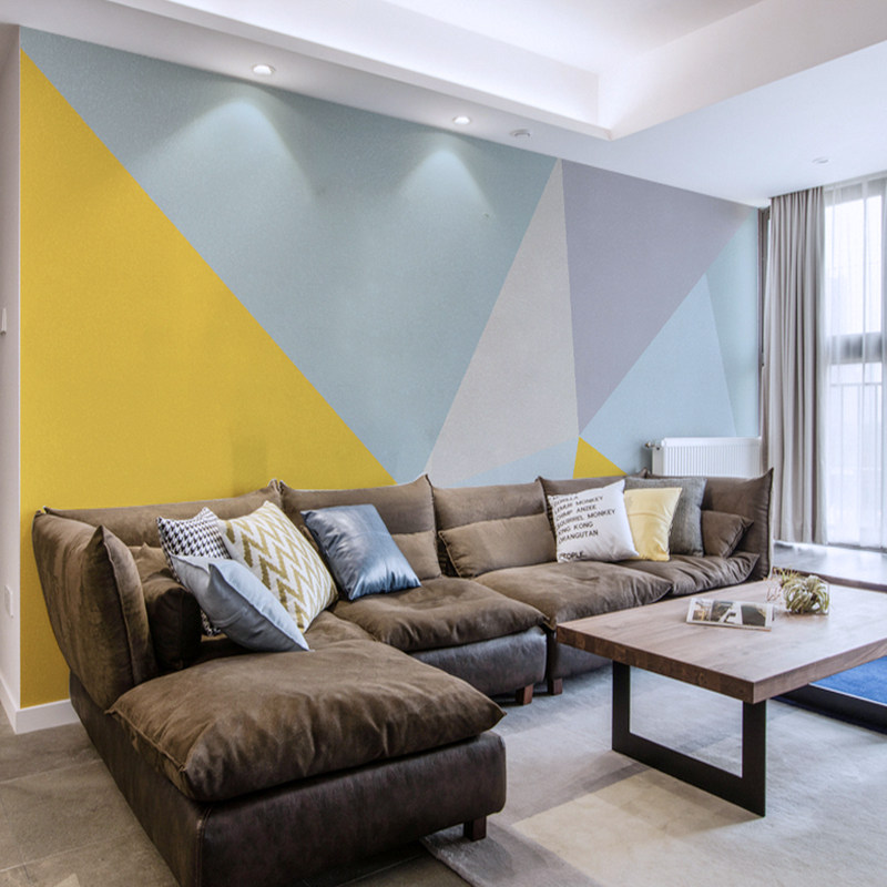 3d几何拼色墙纸卧室温馨沙发背景墙壁纸北欧电视墙影视墙装饰壁布