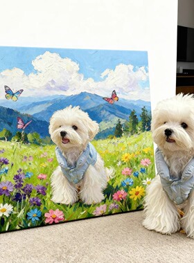 宠物画像定制肖像入画油画相框猫咪狗狗装饰画可爱生日纪念礼物AI