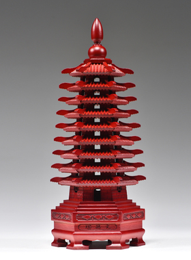 桃木红色九层文昌塔摆件装饰工艺