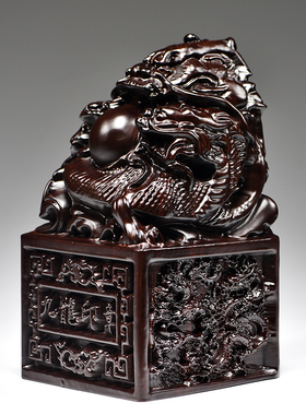 黑檀木雕九龙玉玺印章摆件大印