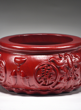 木雕聚宝盆店铺开业乔迁装饰摆件