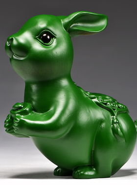 实木雕刻绿色兔办公室