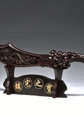 黑檀木雕龙头刀摆件实木质宝刀客厅玄关家K居办公室装饰工艺品送