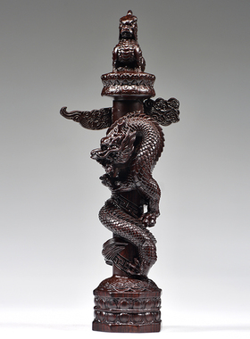 黑檀木雕盘龙柱摆件实木质华表柱家居客厅装饰摆设流云龙柱工艺品