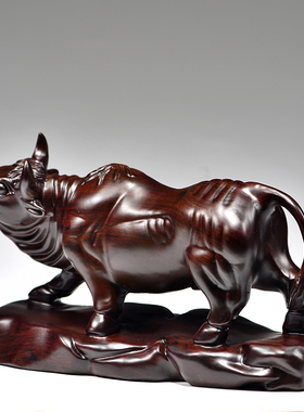 黑檀木雕牛摆件实木质十二生肖拓荒牛家居客厅装饰红木工艺品送礼