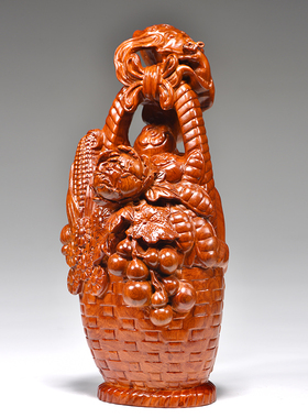 花梨实木雕刻花篮大丰收摆件家居客厅玄关酒柜装饰工艺品开业送礼