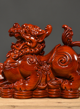 花梨木雕貔貅摆件实木貔貅家居办公室玄关装N饰工艺品店铺开业送