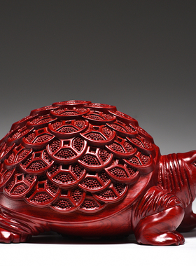 木质铜钱龙龟摆件客厅装饰工艺品