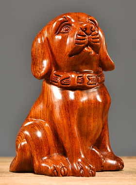 花梨木雕狗摆件实木动物家居玄关客厅电视柜办公桌装饰创意工艺品