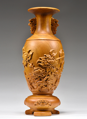 香樟木花瓶摆件实木家居装饰礼品