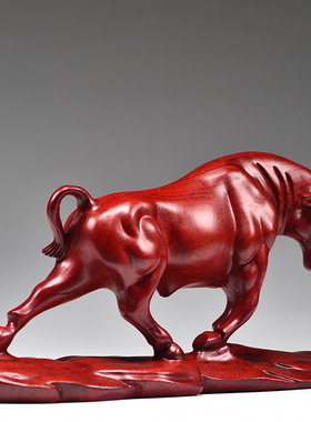 雅造红花梨红色牛摆件吉祥物装饰