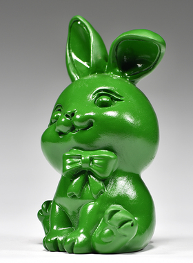 绿色木雕兔子摆件实木家居客厅酒柜电视柜装饰红木工艺品生日礼物