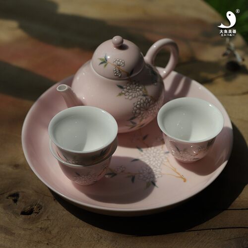 大鱼美器陶瓷手工茶壶粉红梨形壶景德镇功夫小梨壶女士泡茶壶茶具 - 图1