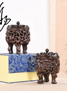 听物家居实木黑檀镂空莲花香炉