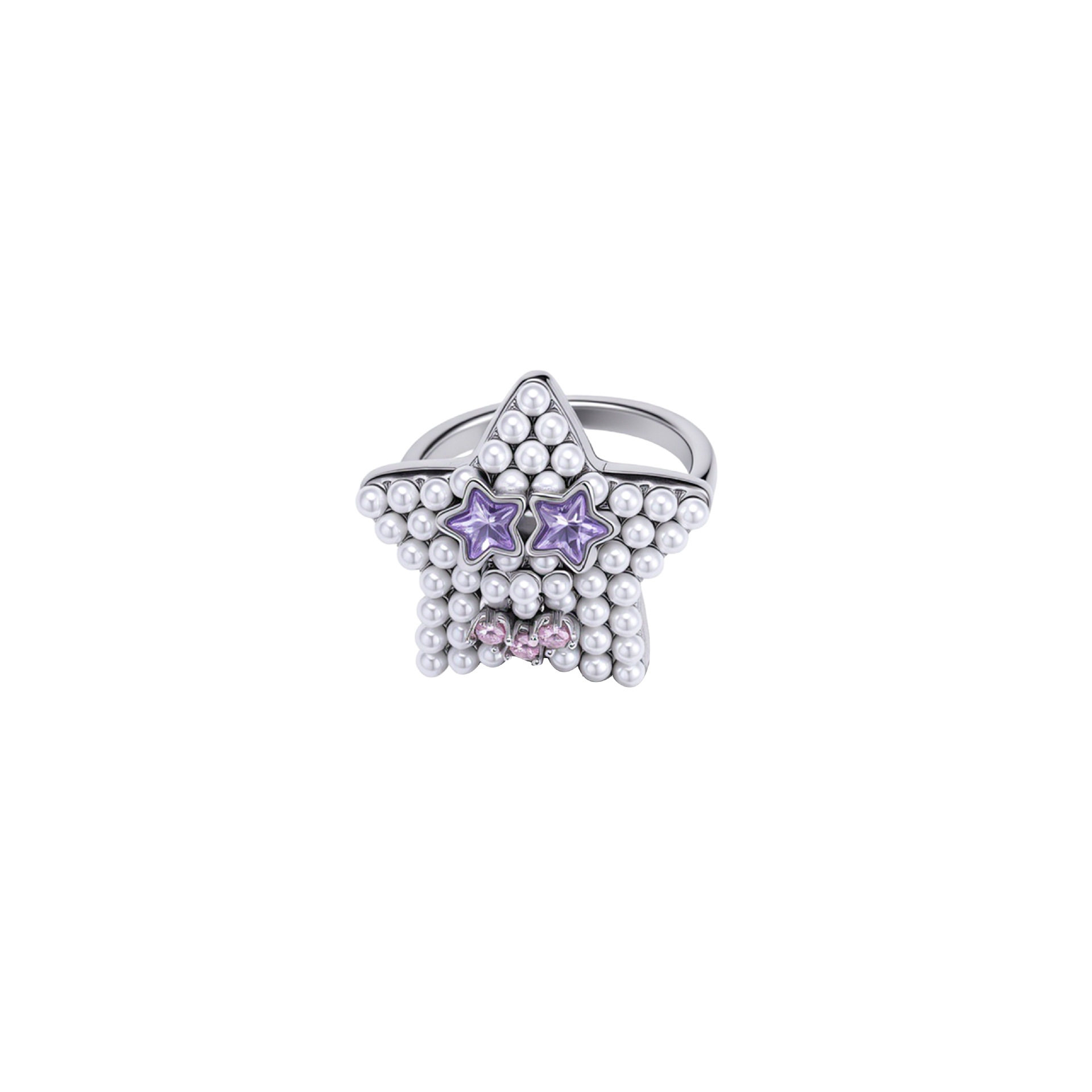 Pearl five-pointed star ring for women, light luxury niche original design, high-end index finger ring, sweet, cool and versatile open ring