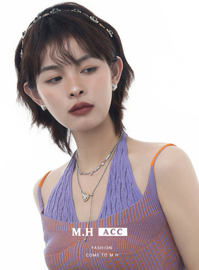 原创字母爱心项链女夏季高级感甜妹ins风气质锁骨链双层叠戴吊坠