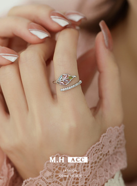 超仙精致彩色锆石戒指女韩国设计复古个性简约百搭气质时尚食指戒