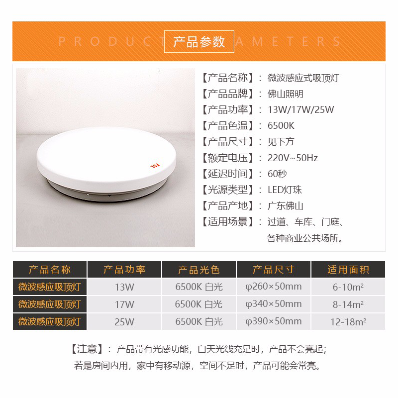 佛山照明led人体感应灯家用雷达光控过道走廊楼梯车库楼道吸顶灯 - 图1