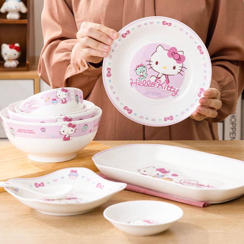 hellokitty陶瓷米饭碗盘子ins风家用网红餐具可爱少女心日式餐具 - 图1