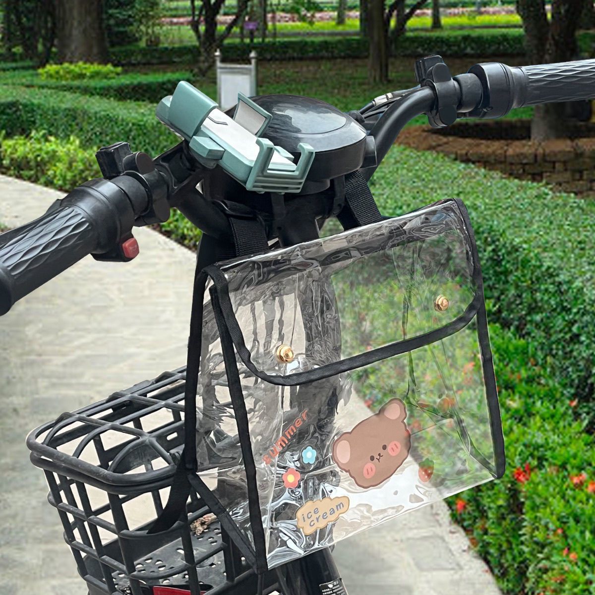 电动车挂包前置通用收纳袋电瓶车自行车手机可视充电器雨衣新品 - 图1