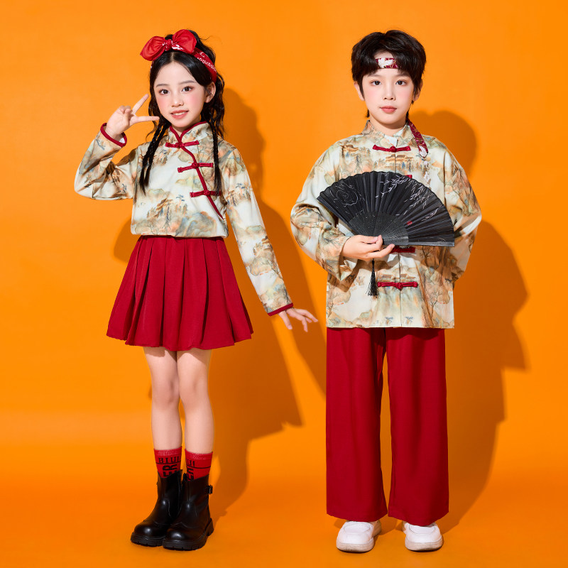 儿童元旦演出服山水画中国风服装合唱服汉服表演服古装唐装男女童,淘宝优惠券,粉丝福利购,淘宝优惠卷