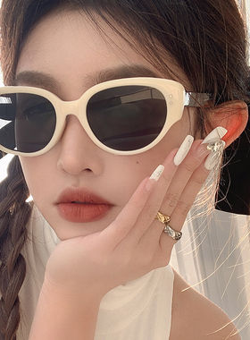 防紫外线白色猫眼墨镜美式女