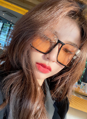 复古茶色墨镜女个性下半框眼镜网红街拍ins大框圆脸显瘦太阳镜潮