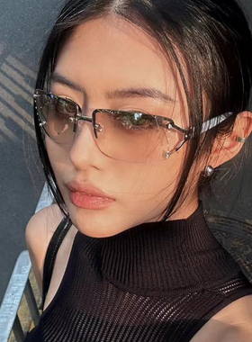 2024欧美Y2K太阳镜女潮网红凹造型拍照嘻哈眼镜辣妹显瘦无框墨镜