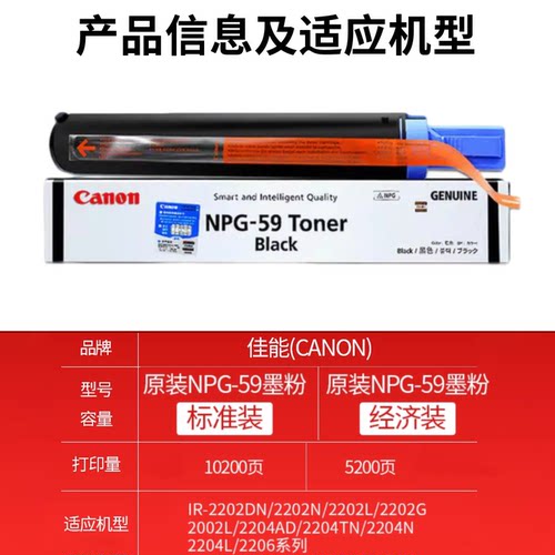 原装佳能NPG59粉盒 IR 2002L 2202G 2202N 2202DN 2204L 2204AD 2204TN 2206N 2206AD打印机硒鼓 碳粉 墨粉 - 图0