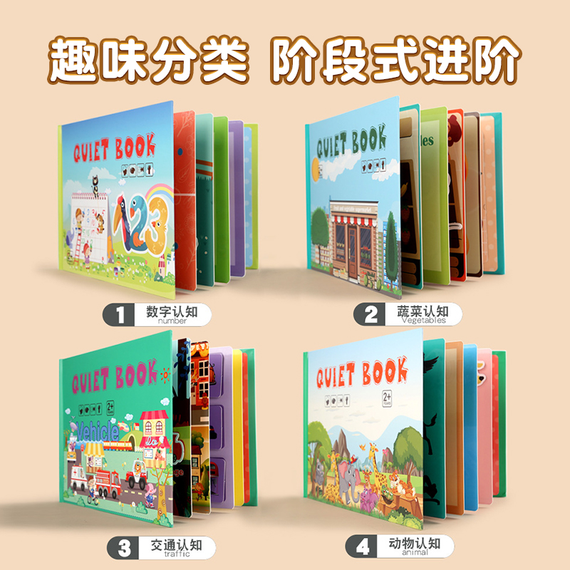森陶乐旗舰店益智宝宝启蒙安静书早教魔术贴手撕拉粘贴书幼儿园儿童手工玩具婴1