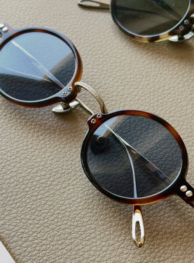 新中式国风纯钛板材圆形复古少女感墨镜，开车旅行登山高清墨镜