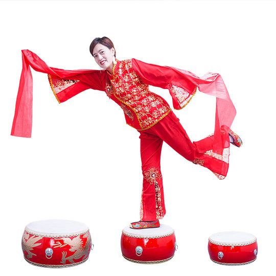 大鼓牛皮鼓舞蹈节奏鼓扁鼓成人儿童龙鼓威风锣鼓道具鼓中国红堂鼓
