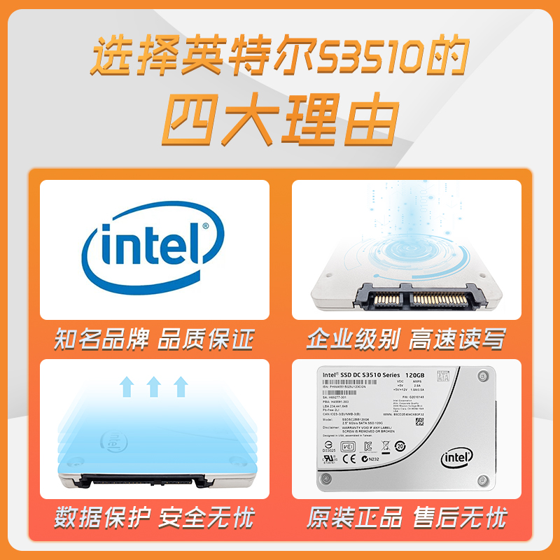 Intel/英特尔 S3510 120G高速企业级SSD固态硬盘 SATA接口零售版-图1