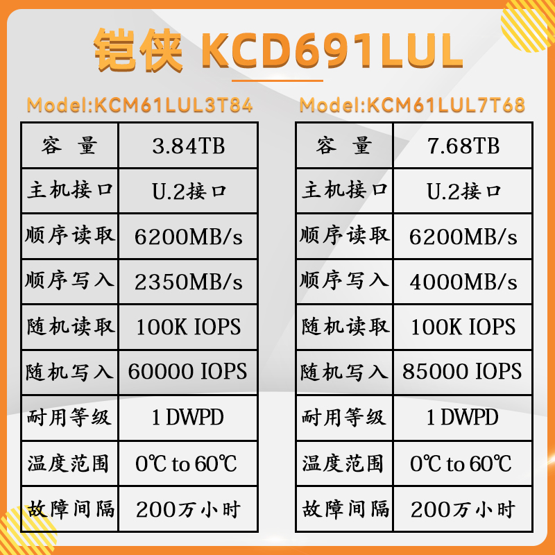 铠侠/Kioxia 3.84T 7.68T U.2全新 企业级固态硬盘pcie4.0 KCD61L - 图2