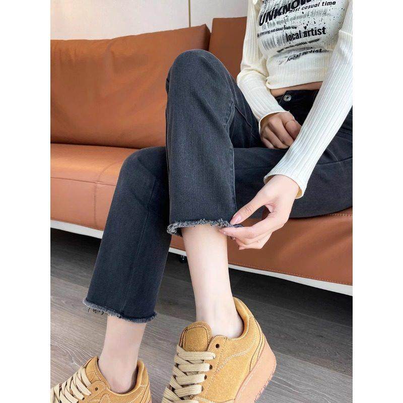 法国ROUJE NAIVE高端直筒牛仔裤女高腰新款加绒弹力大码烟管裤子,淘宝优惠券,粉丝福利购,淘宝优惠卷