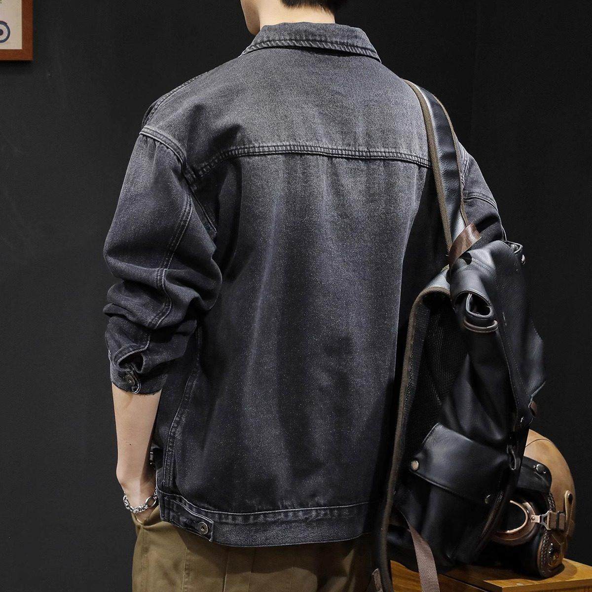 it Afternnaths潮牌黑色牛仔外套男秋冬高级感多口袋大码工装夹克,淘宝优惠券,粉丝福利购,淘宝优惠卷