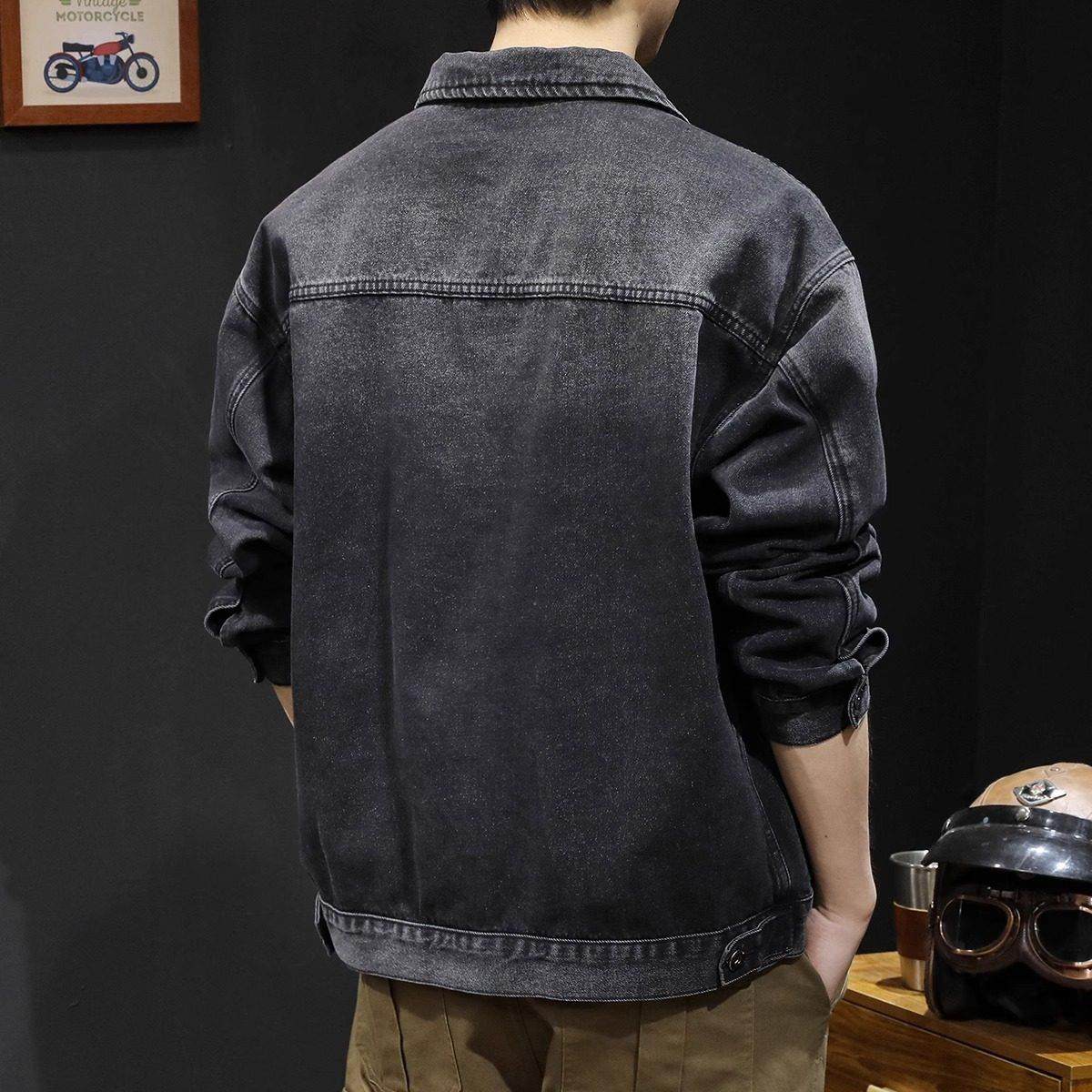 it Afternnaths潮牌黑色牛仔外套男秋冬高级感多口袋大码工装夹克,淘宝优惠券,粉丝福利购,淘宝优惠卷