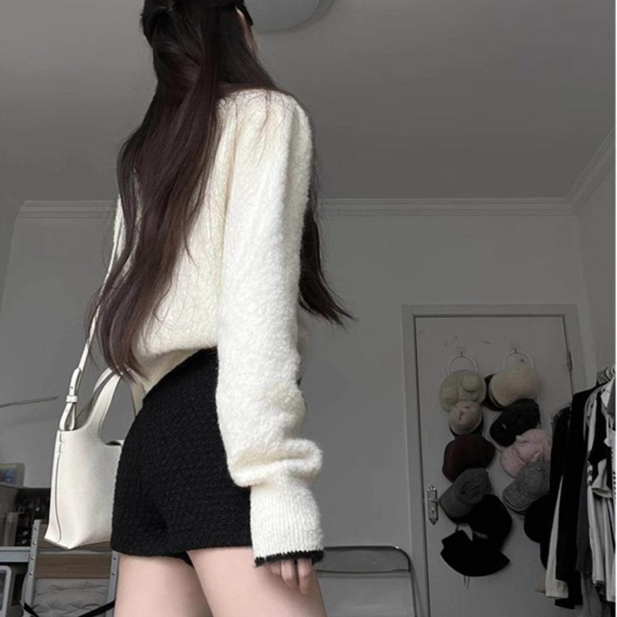 ROUJE NAIVE黑色配靴子毛呢短裤女春秋新款高腰显瘦a字打底休闲裤,淘宝优惠券,粉丝福利购,淘宝优惠卷