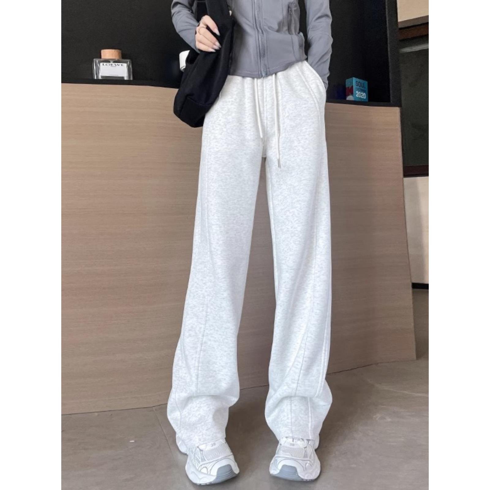 香蕉阔腿女士运动裤2025新秋季流行风格休闲高腰窄版修身直视运动 - 图0