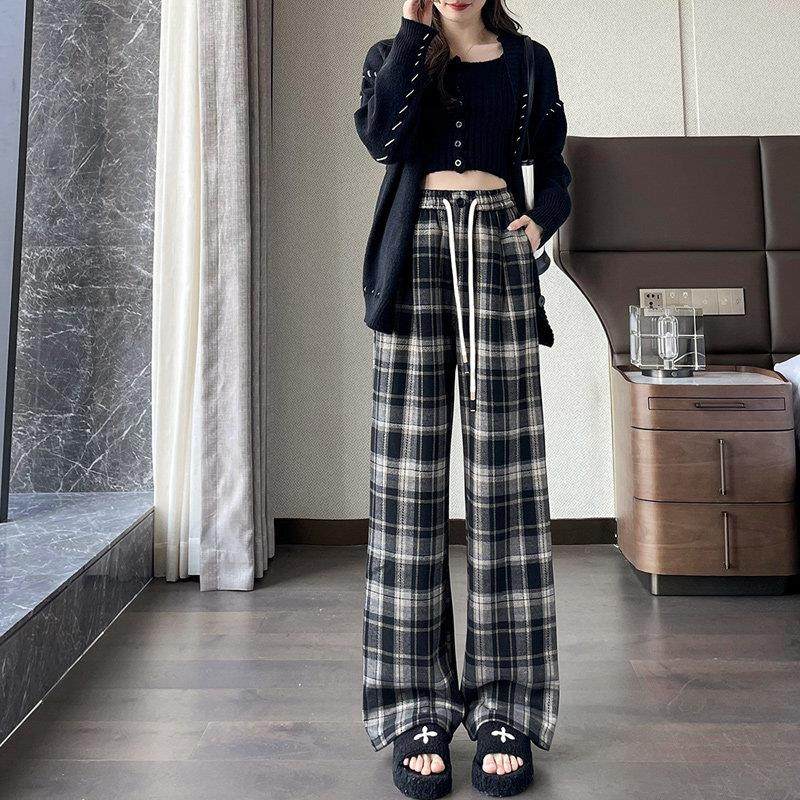 ROVJE CALLIE&OEAS2025冬季新款加绒毛呢格子裤女秋冬直筒阔腿裤,淘宝优惠券,粉丝福利购,淘宝优惠卷