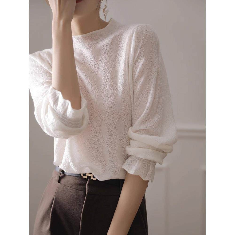 镂空针织衫女春秋2025年新款内搭设计感小众小香风喇叭袖薄款上衣,淘宝优惠券,粉丝福利购,淘宝优惠卷