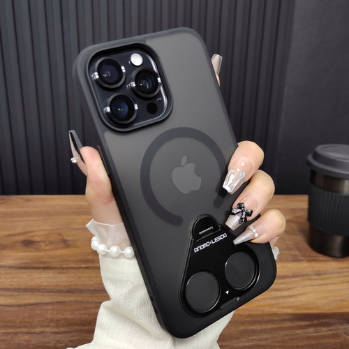 适用苹果16ProMax手机壳iPhone15合金镜头膜14Plus折叠旋转支架13磁吸充电12防摔硅胶新款保护套个性D51 - 图1
