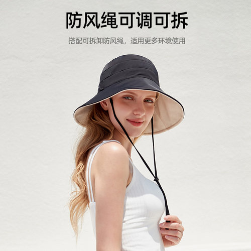 防晒帽女双面渔夫帽大帽檐百搭遮脸太阳帽子夏防紫外线沙滩遮阳帽 - 图1
