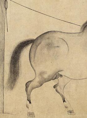 清原大元代赵孟饮马图国画工笔l画白描骏马艺术微喷字画装饰画